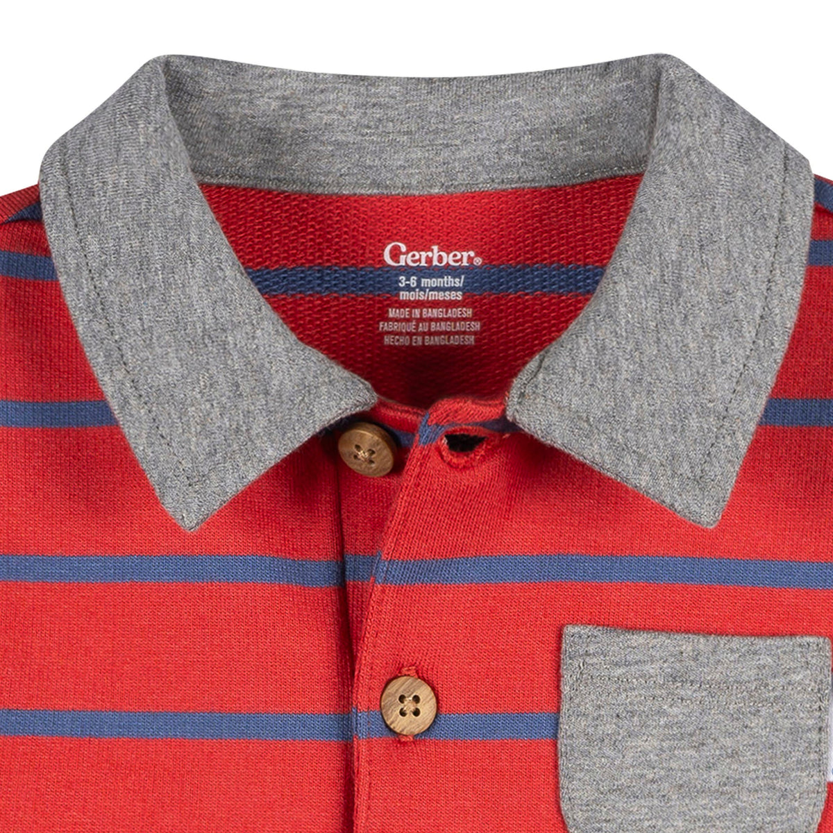 Baby Boys Red & Blue Collared Romper, view 3