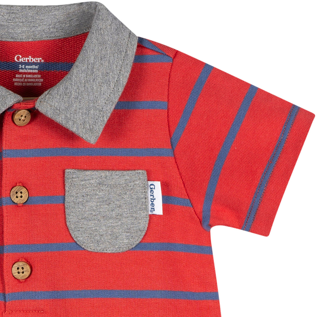 Baby Boys Red & Blue Collared Romper, view 4