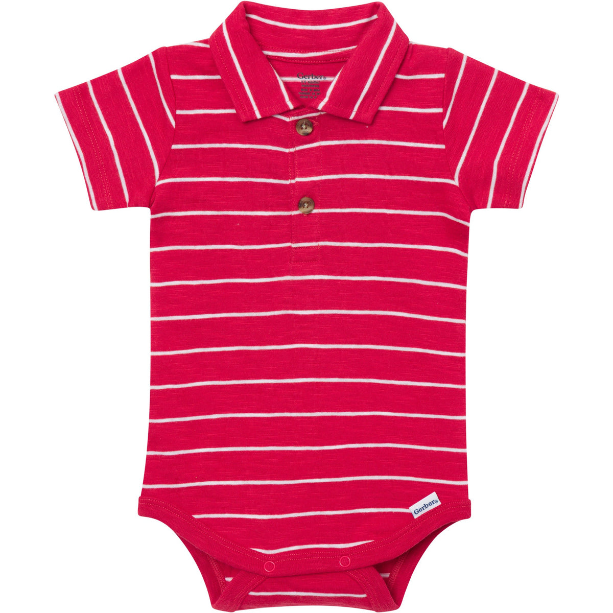 Baby Boys Red Stripes Polo Bodysuit-Gerber Childrenswear Wholesale