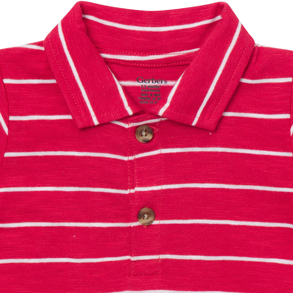 Baby Boys Red Stripes Polo Bodysuit-Gerber Childrenswear Wholesale