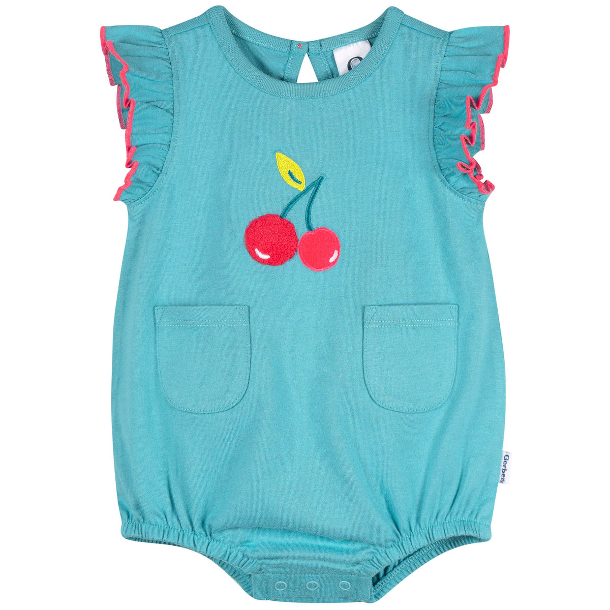 Baby Girls Aqua Cherries Pocket Romper