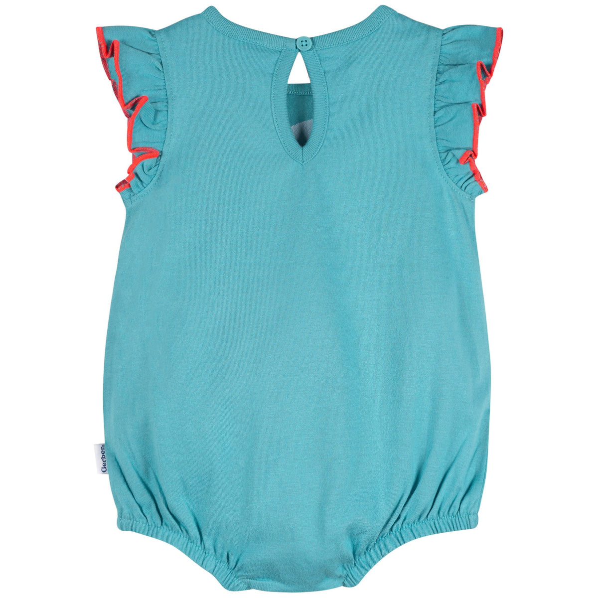Baby Girls Aqua Cherries Pocket Romper, view 2