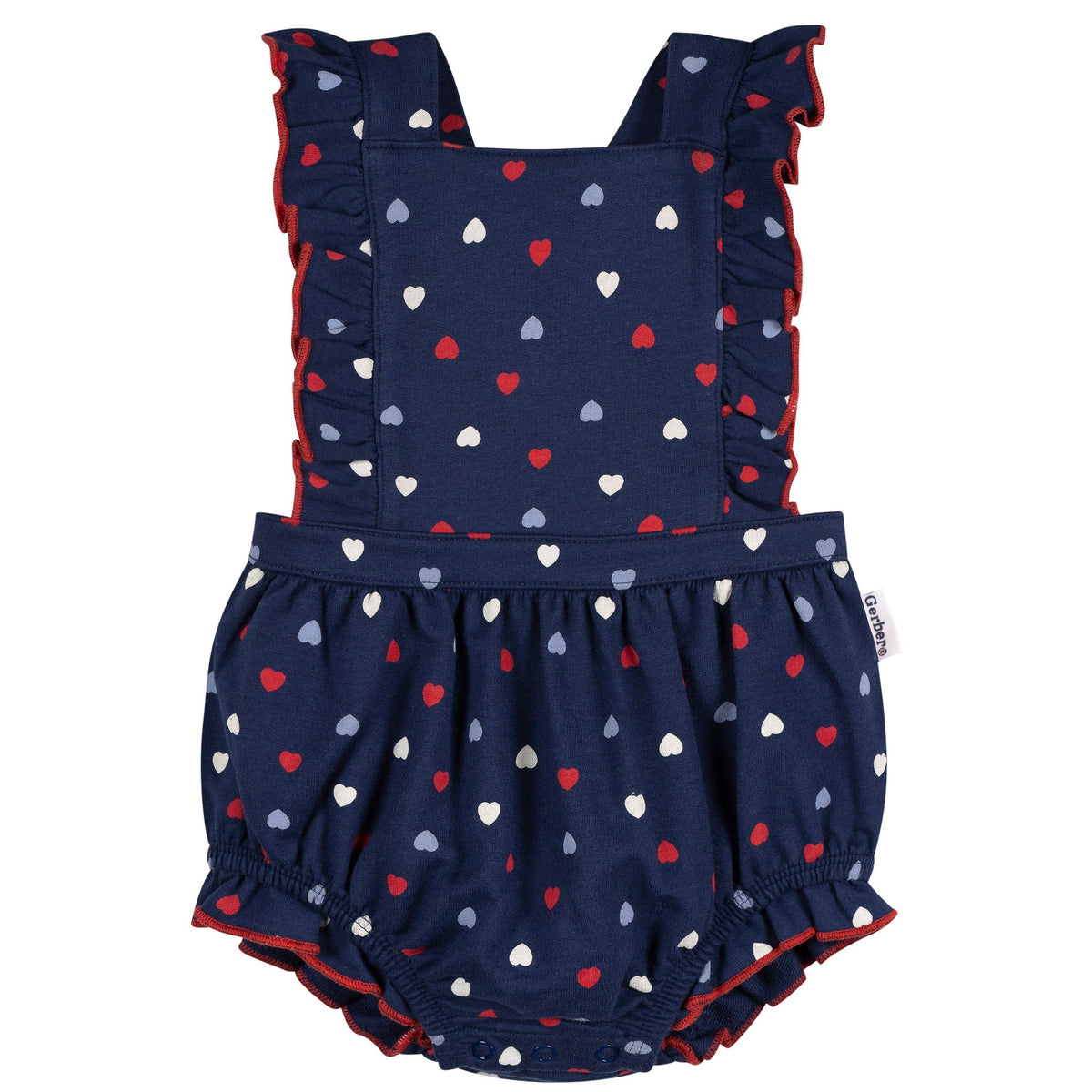 Baby Girls Blue Hearts Ruffle Strap Bubble Romper
