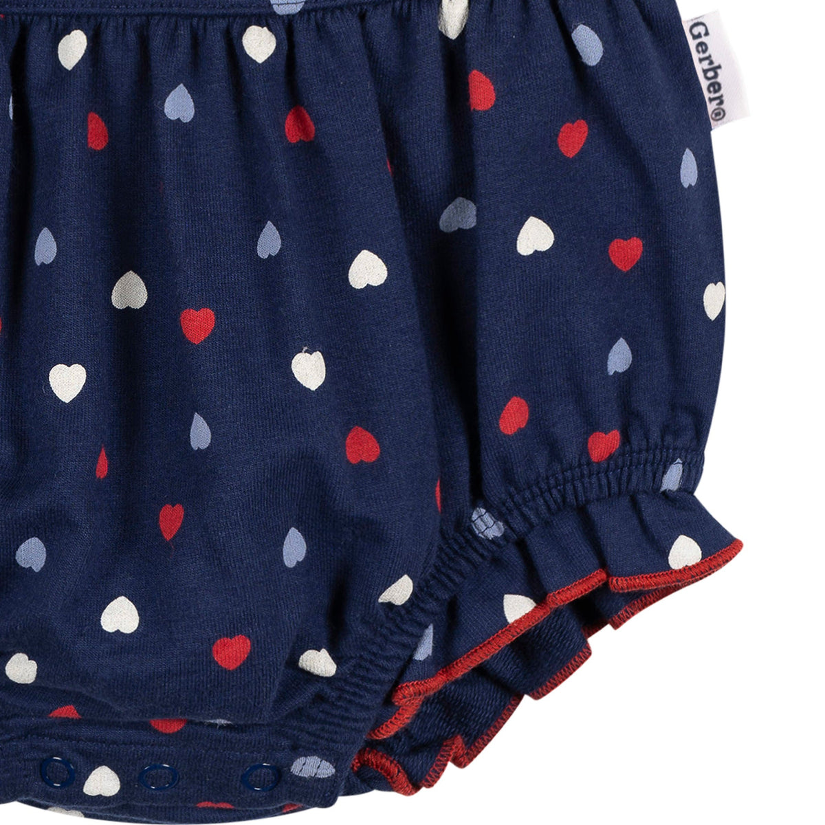 Baby Girls Blue Hearts Ruffle Strap Bubble Romper, view 4