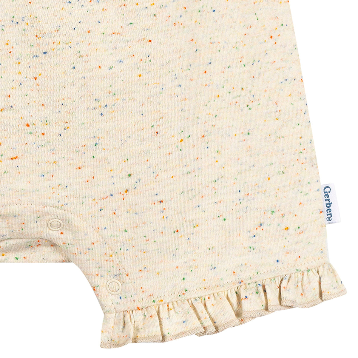 Baby Girls Oatmeal Speckle Sleeveless Ruffle Romper, view 4