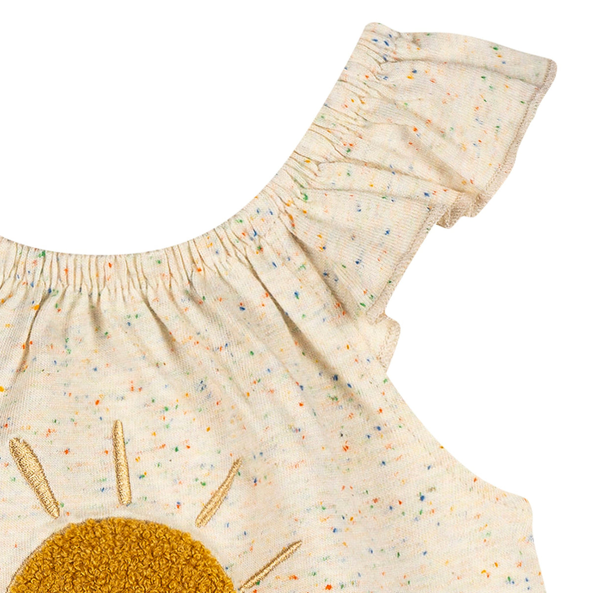 Baby Girls Oatmeal Speckle Sleeveless Ruffle Romper, view 3