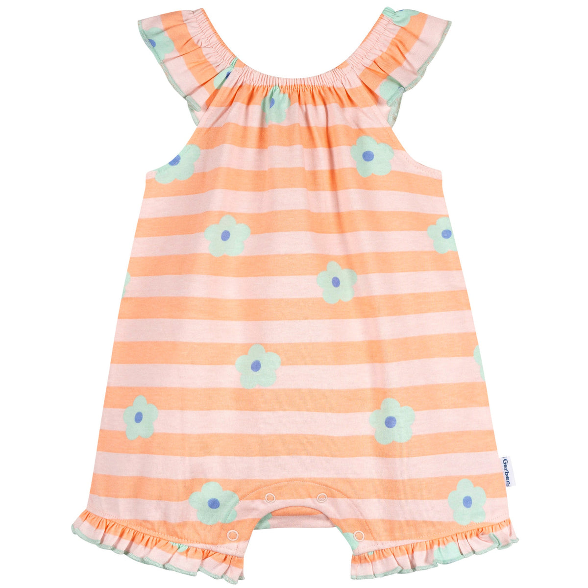Baby Girls Pink Stripes Sleeveless Ruffle Romper