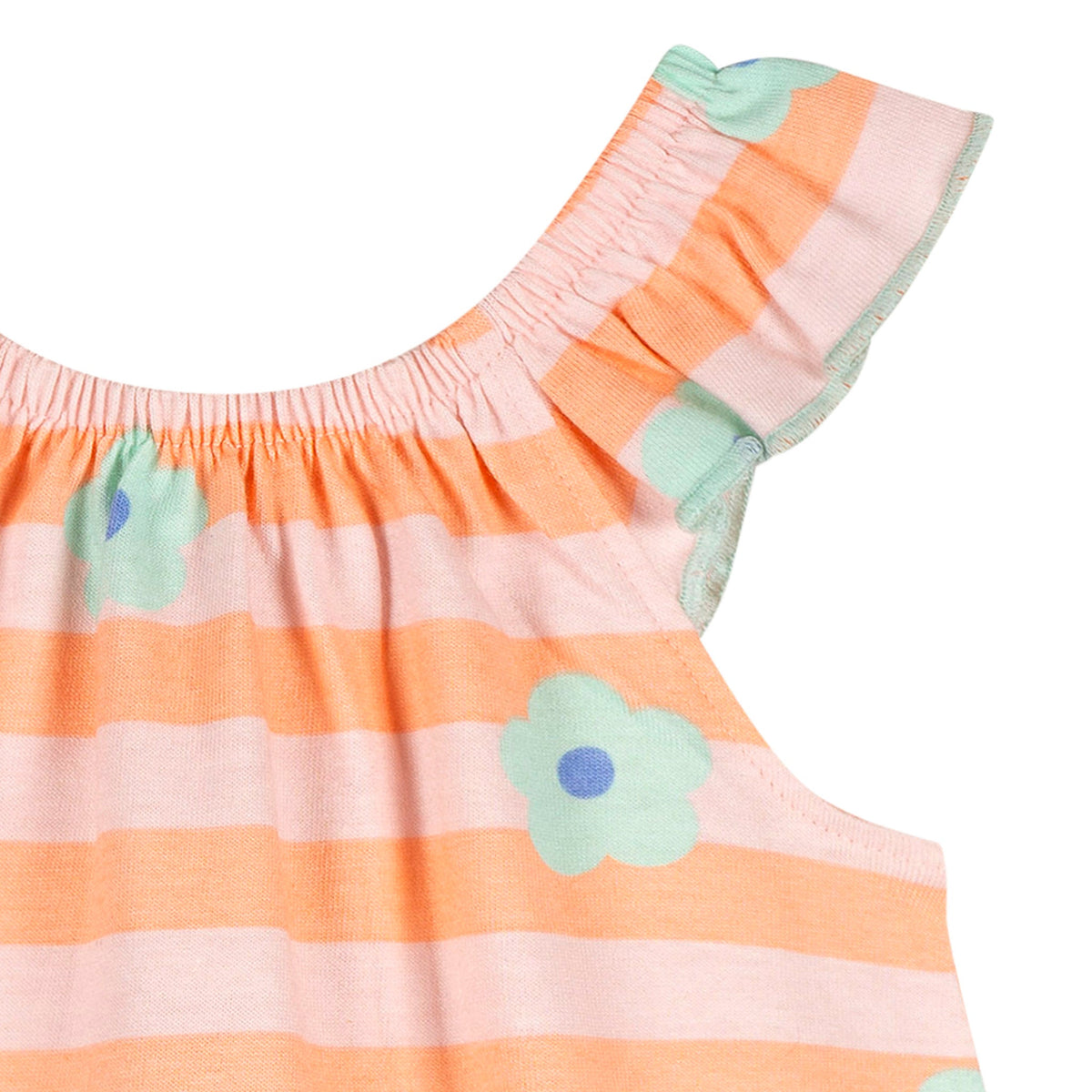 Baby Girls Pink Stripes Sleeveless Ruffle Romper, view 3