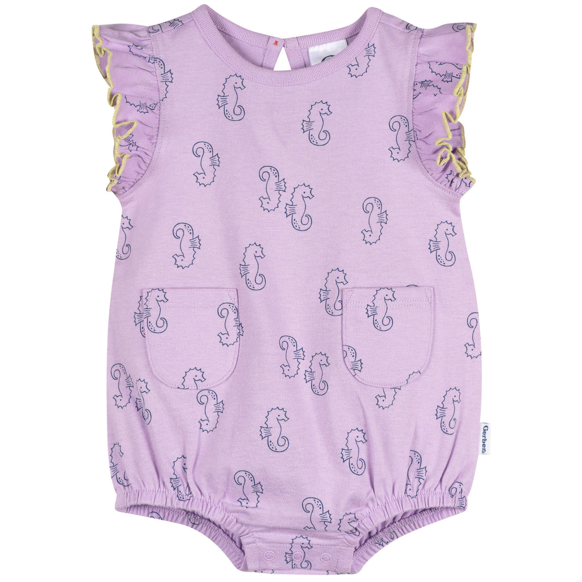 Baby Girls Purple Seahorses Pocket Romper