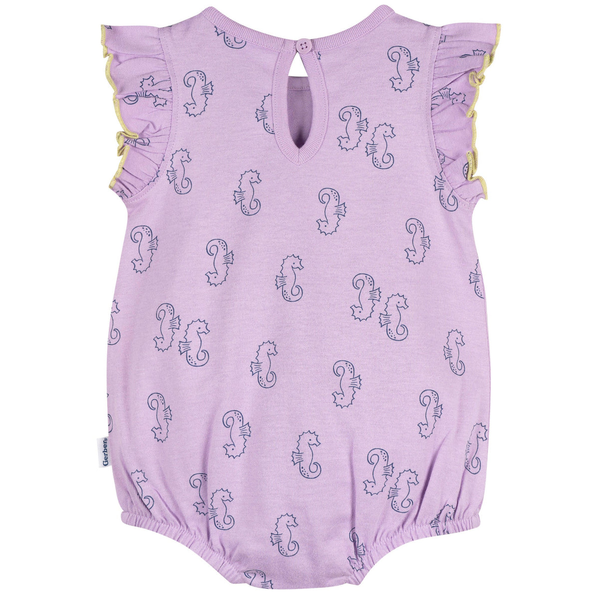 Baby Girls Purple Seahorses Pocket Romper, view 2