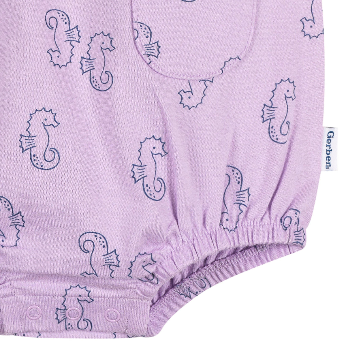 Baby Girls Purple Seahorses Pocket Romper, view 5