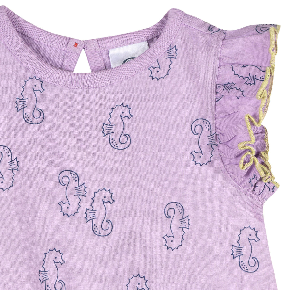 Baby Girls Purple Seahorses Pocket Romper, view 3