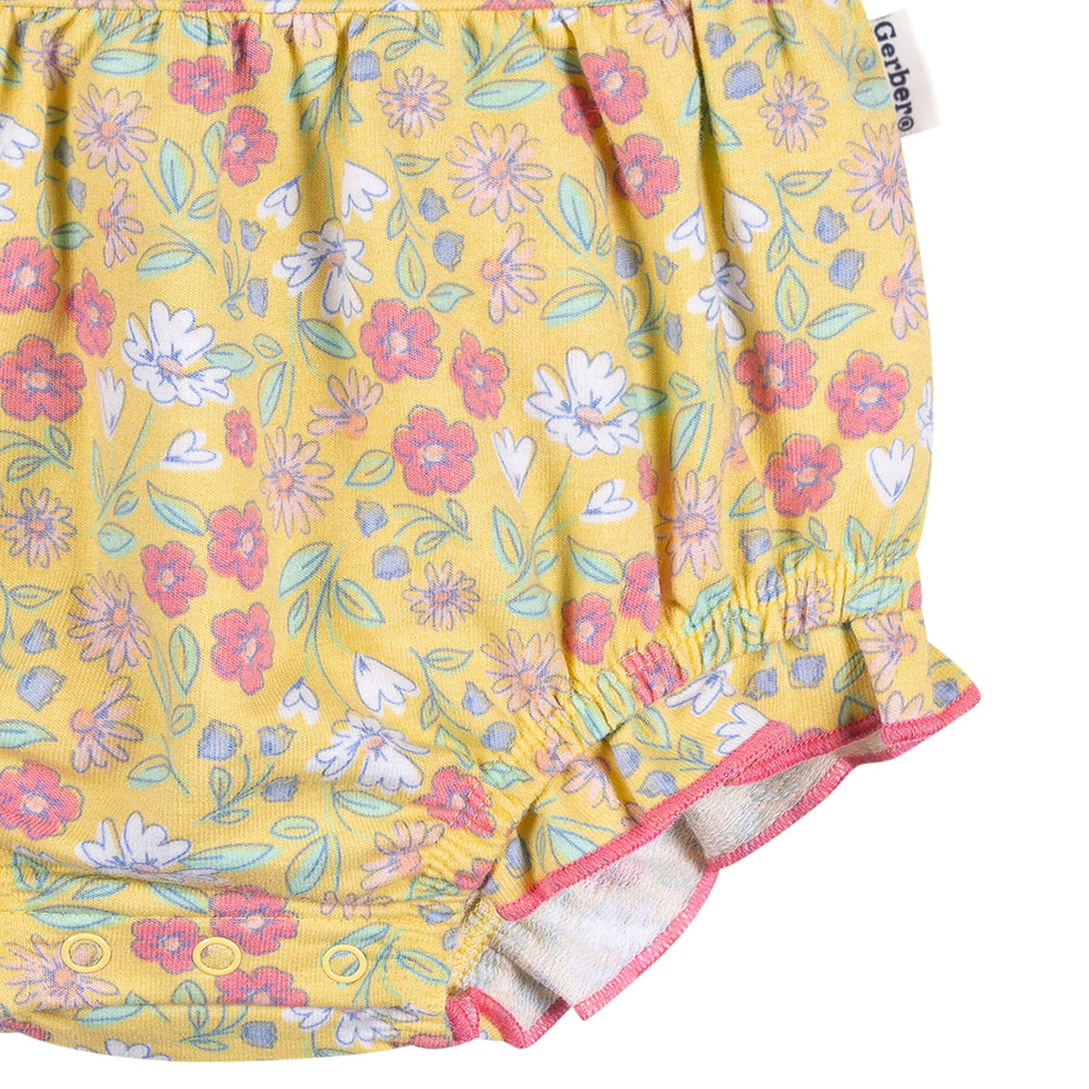 Baby Girls Yellow Floral Ruffle Strap Bubble Romper, view 4