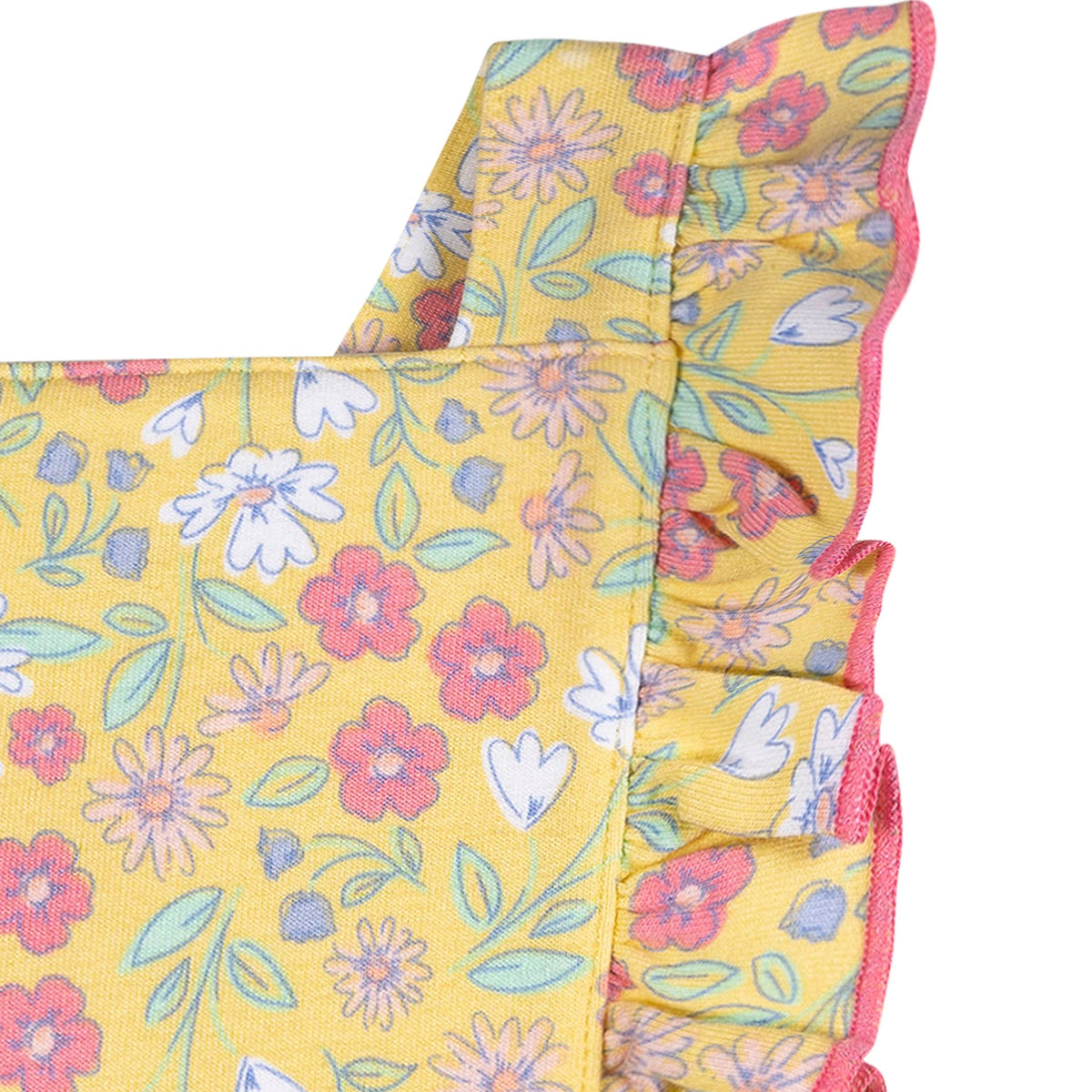 Baby Girls Yellow Floral Ruffle Strap Bubble Romper, view 3