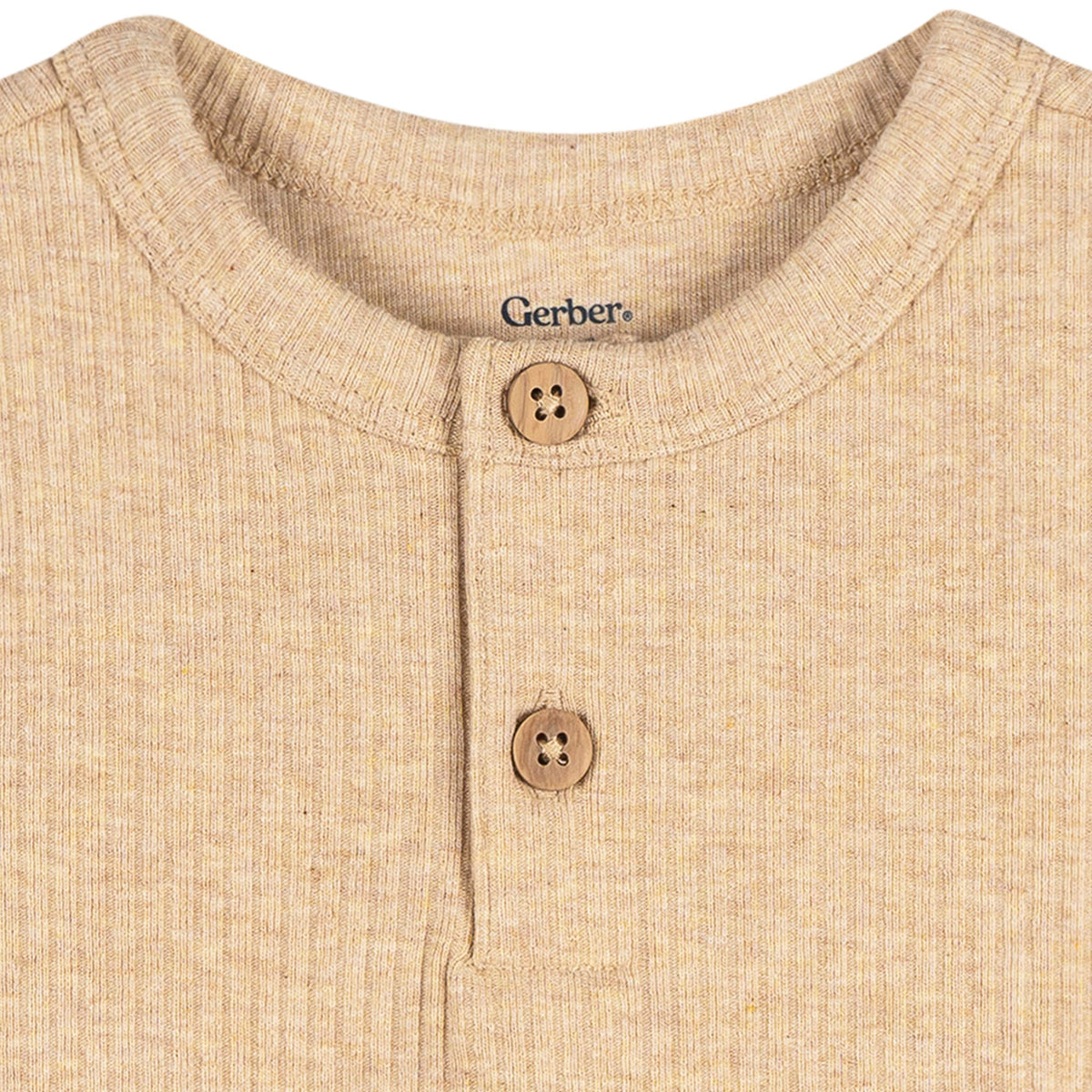 Baby Neutral Oatmeal Heather Short Sleeve Romper, view 3