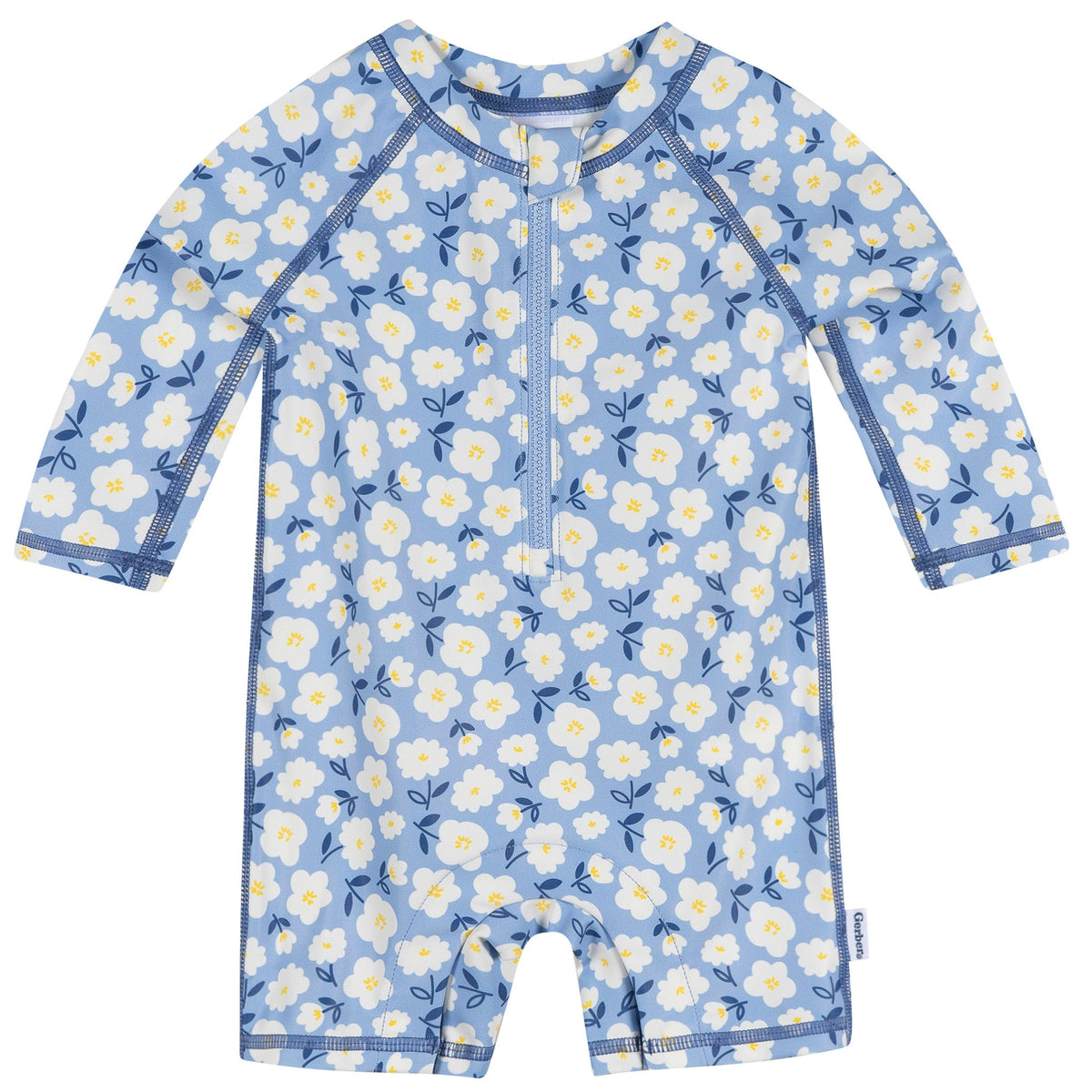 Baby Girls Blue Daisies Long Sleeve Rashguard