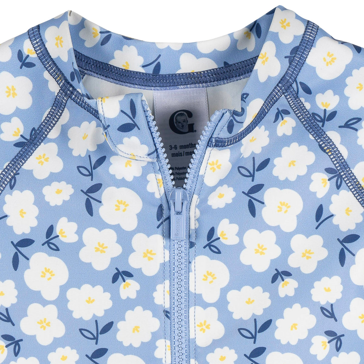 Baby Girls Blue Daisies Long Sleeve Rashguard, view 3