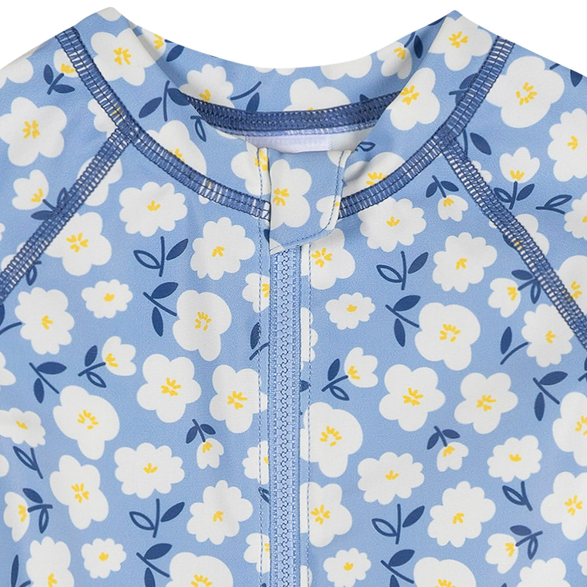 Baby Girls Blue Daisies Long Sleeve Rashguard, view 2