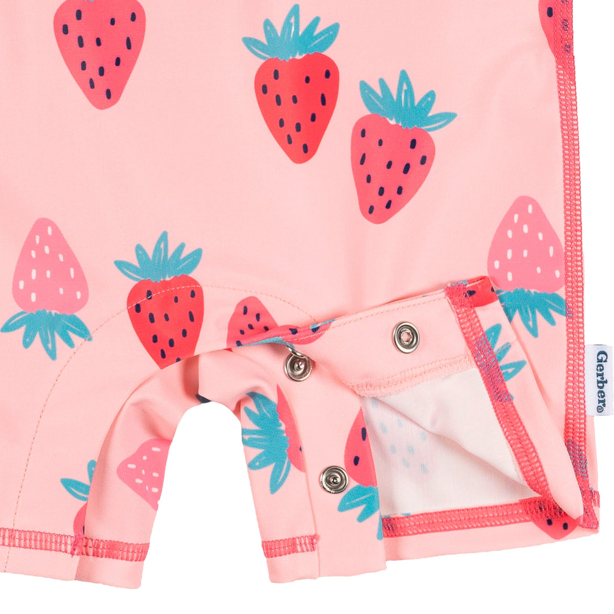 Baby Girls Pink Strawberry Long Sleeve Rashguard, view 5