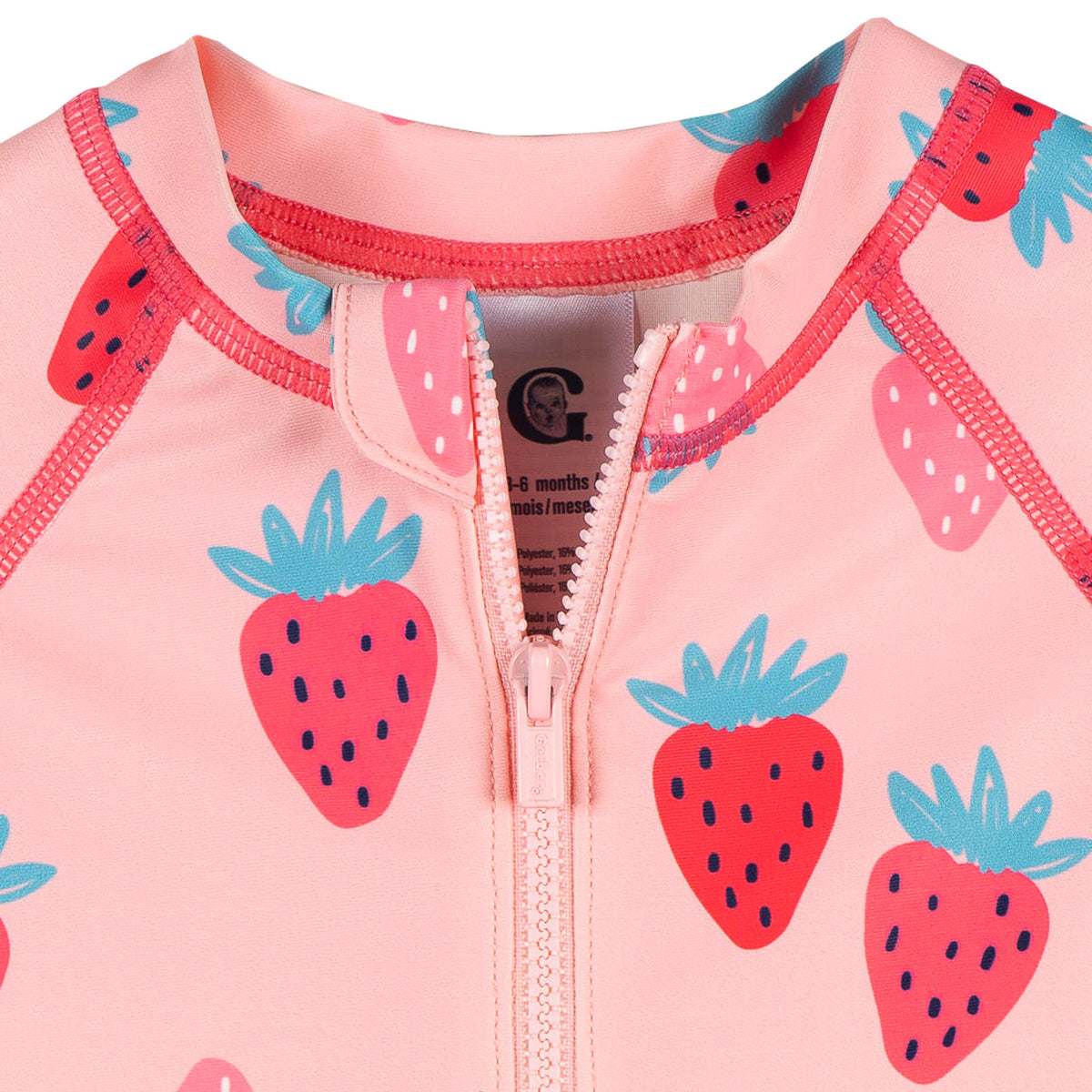 Baby Girls Pink Strawberry Long Sleeve Rashguard, view 3