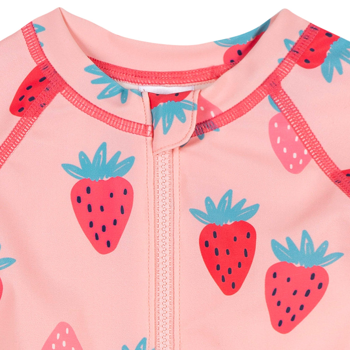 Baby Girls Pink Strawberry Long Sleeve Rashguard, view 2