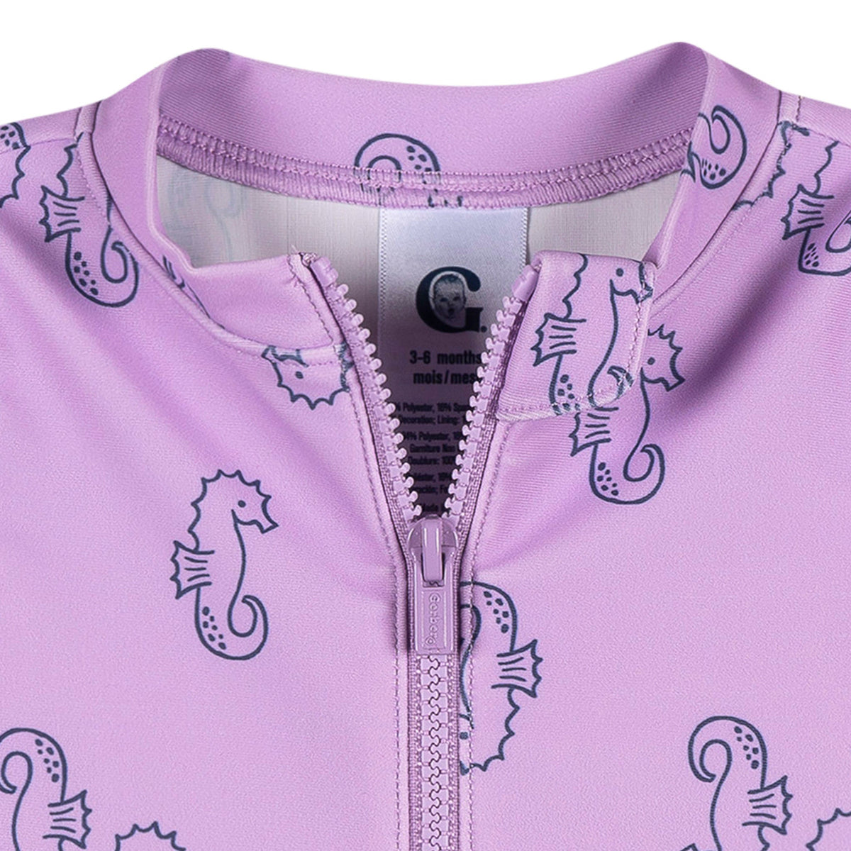 Baby Girls Purple Seahorses Rashguard Suit, view 2
