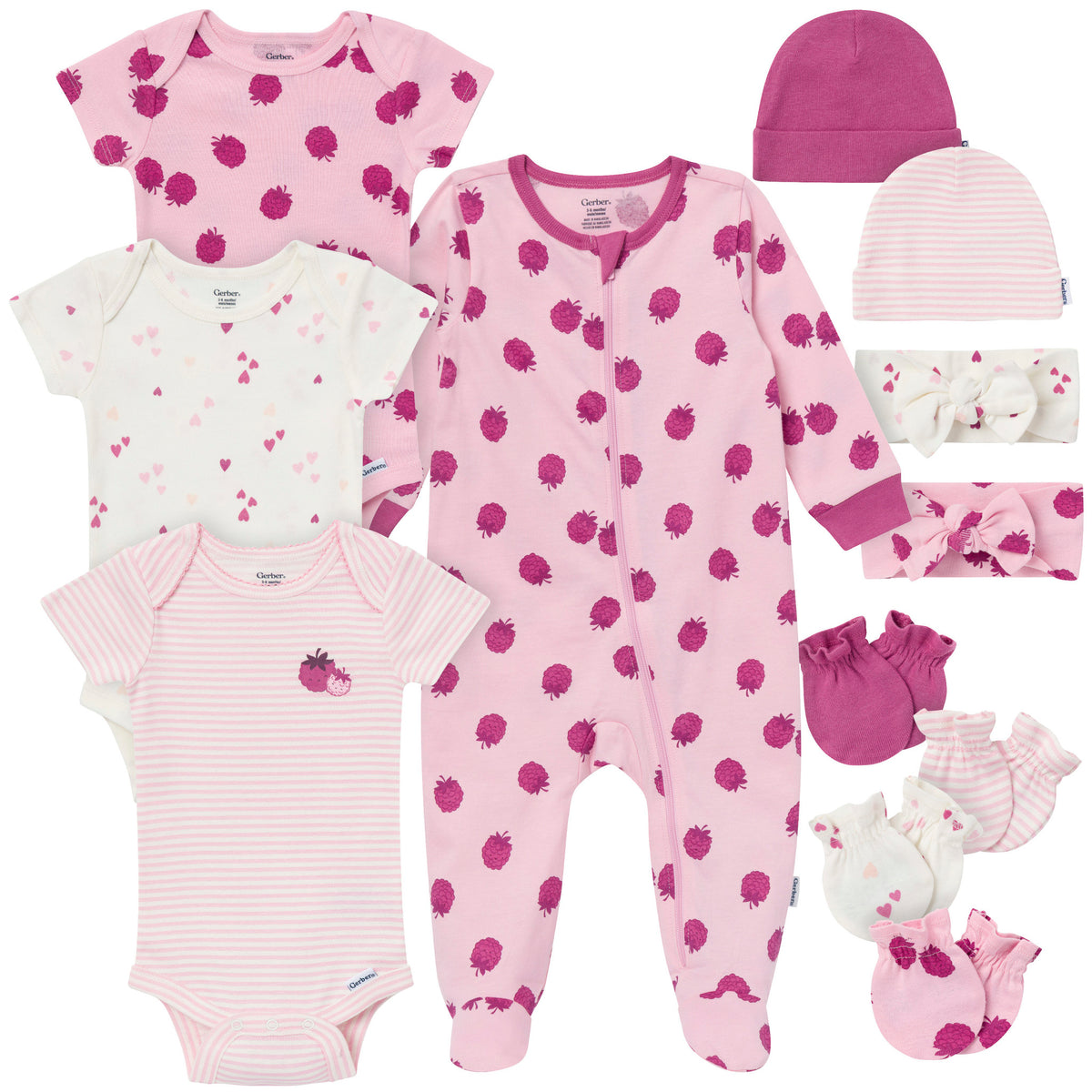 12-Piece Baby Girls Raspberry Hearts Layette Set