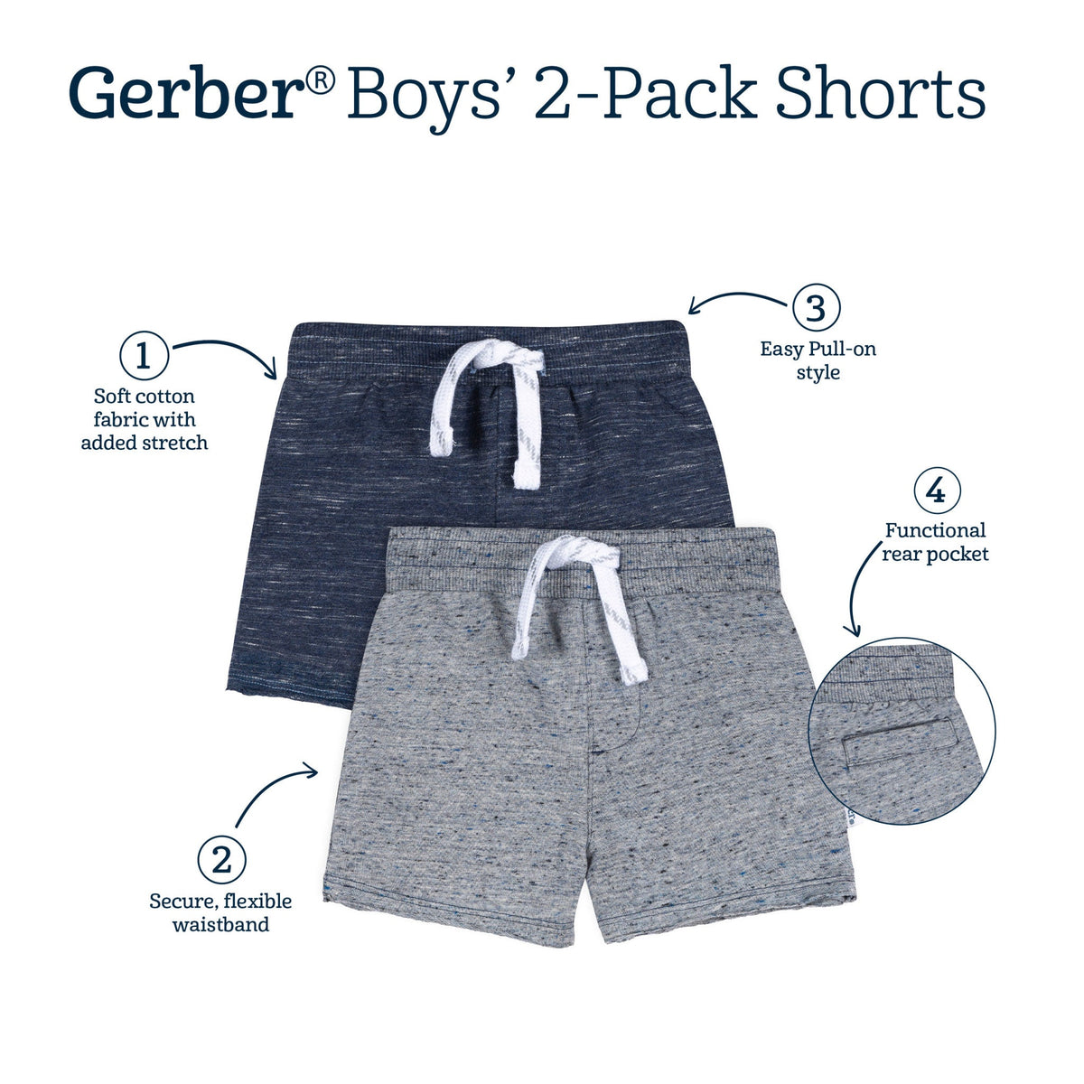 2-Pack Baby & Toddler Boys Blue Knit Shorts-Gerber Childrenswear Wholesale