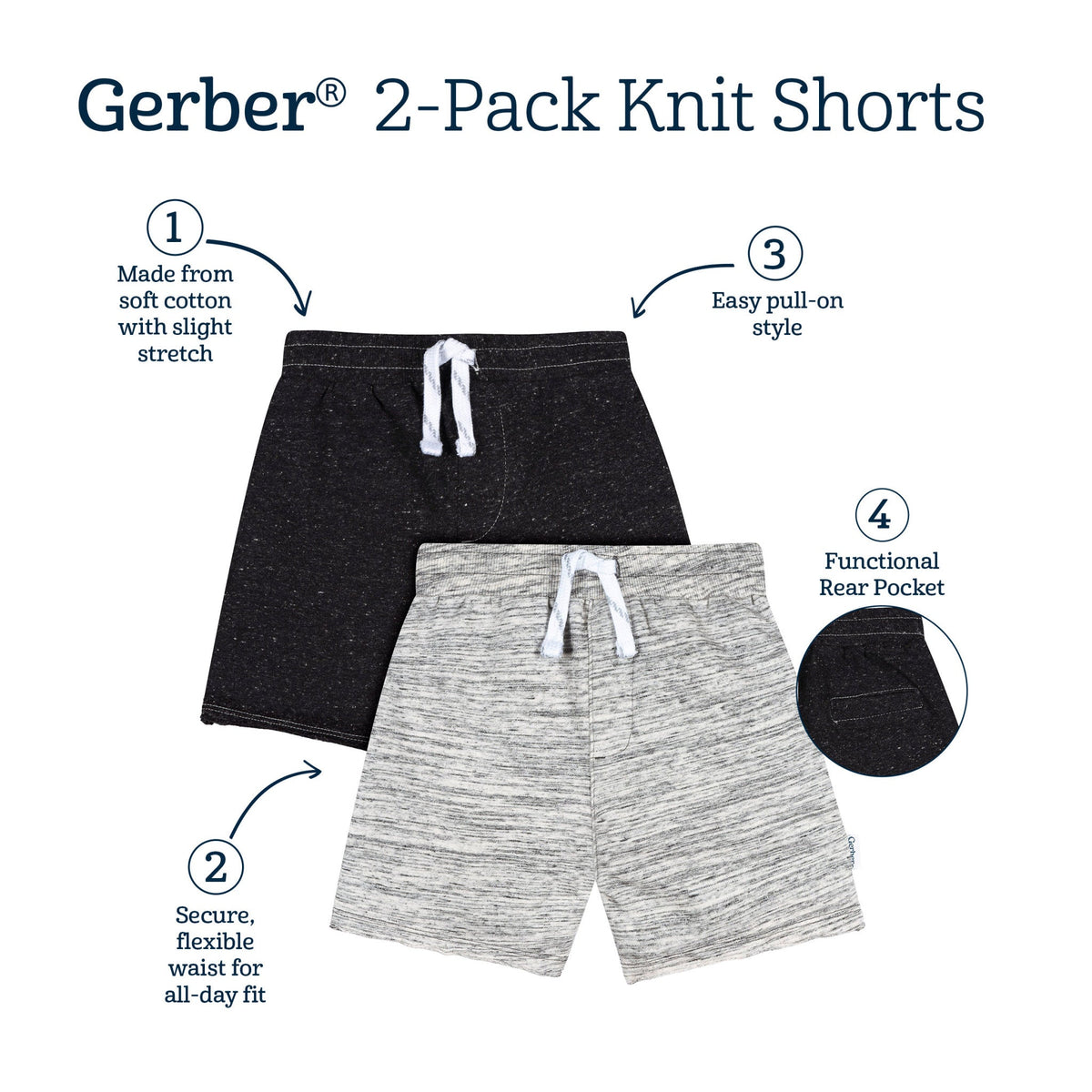 2-Pack Baby & Toddler Boys Gray Knit Shorts-Gerber Childrenswear Wholesale