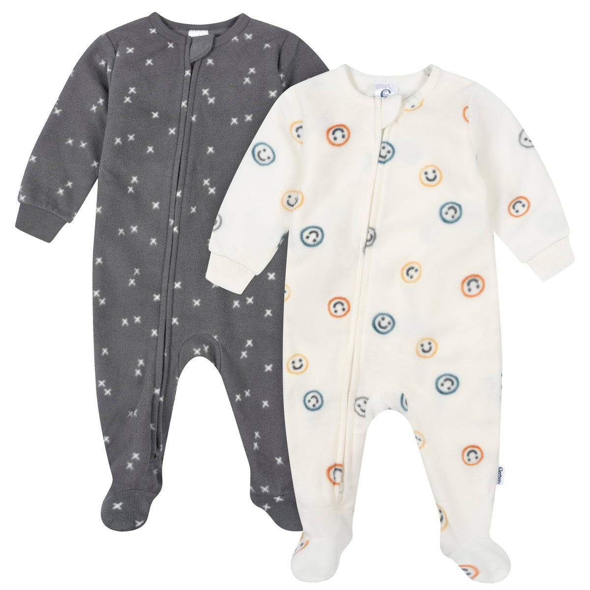 2-Pack Baby & Toddler Boys Smiley Faces Footed Fleece Pajamas-Gerber Childrenswear Wholesale
