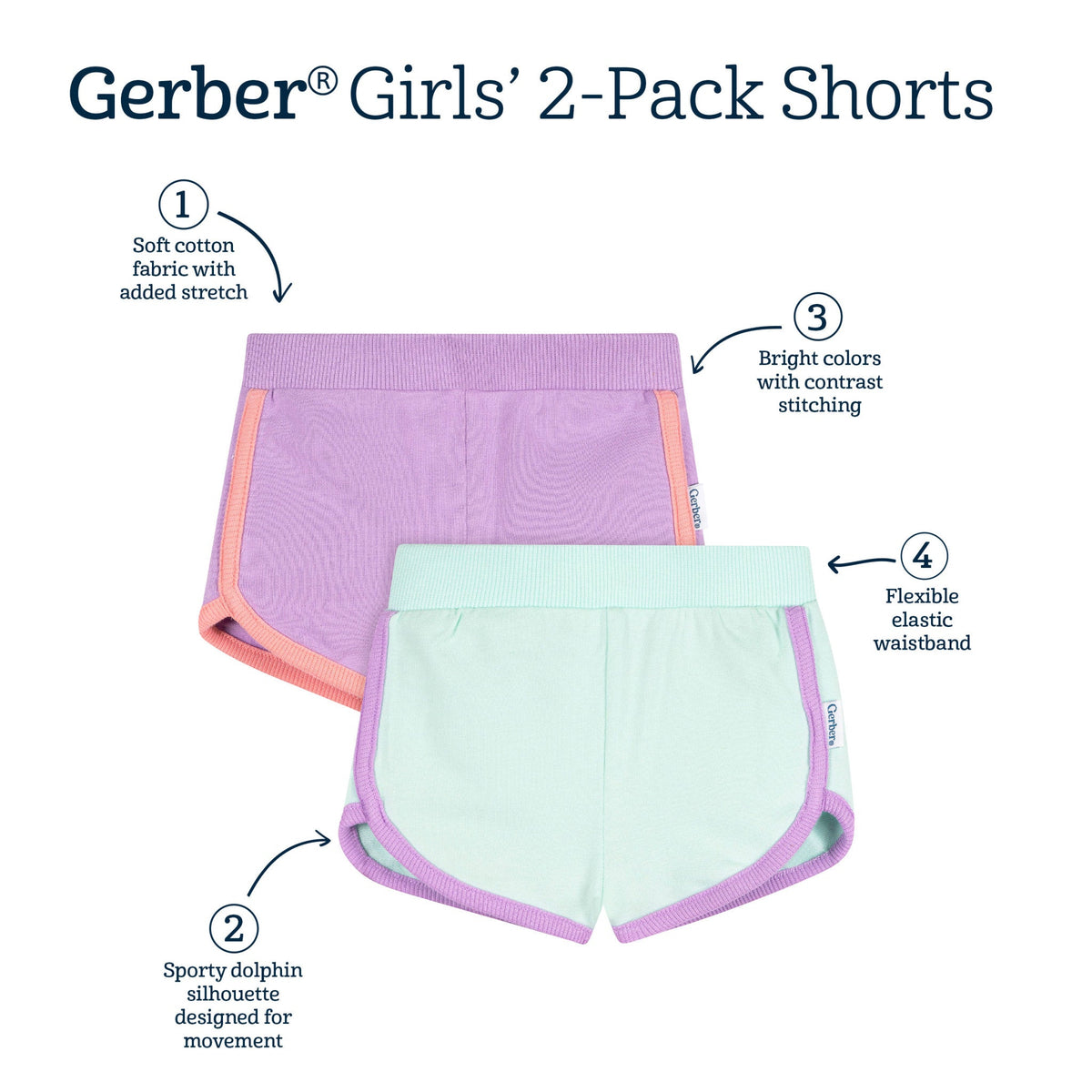2-Pack Baby & Toddler Girls Aqua & Purple Knit Dolphin Shorts-Gerber Childrenswear Wholesale
