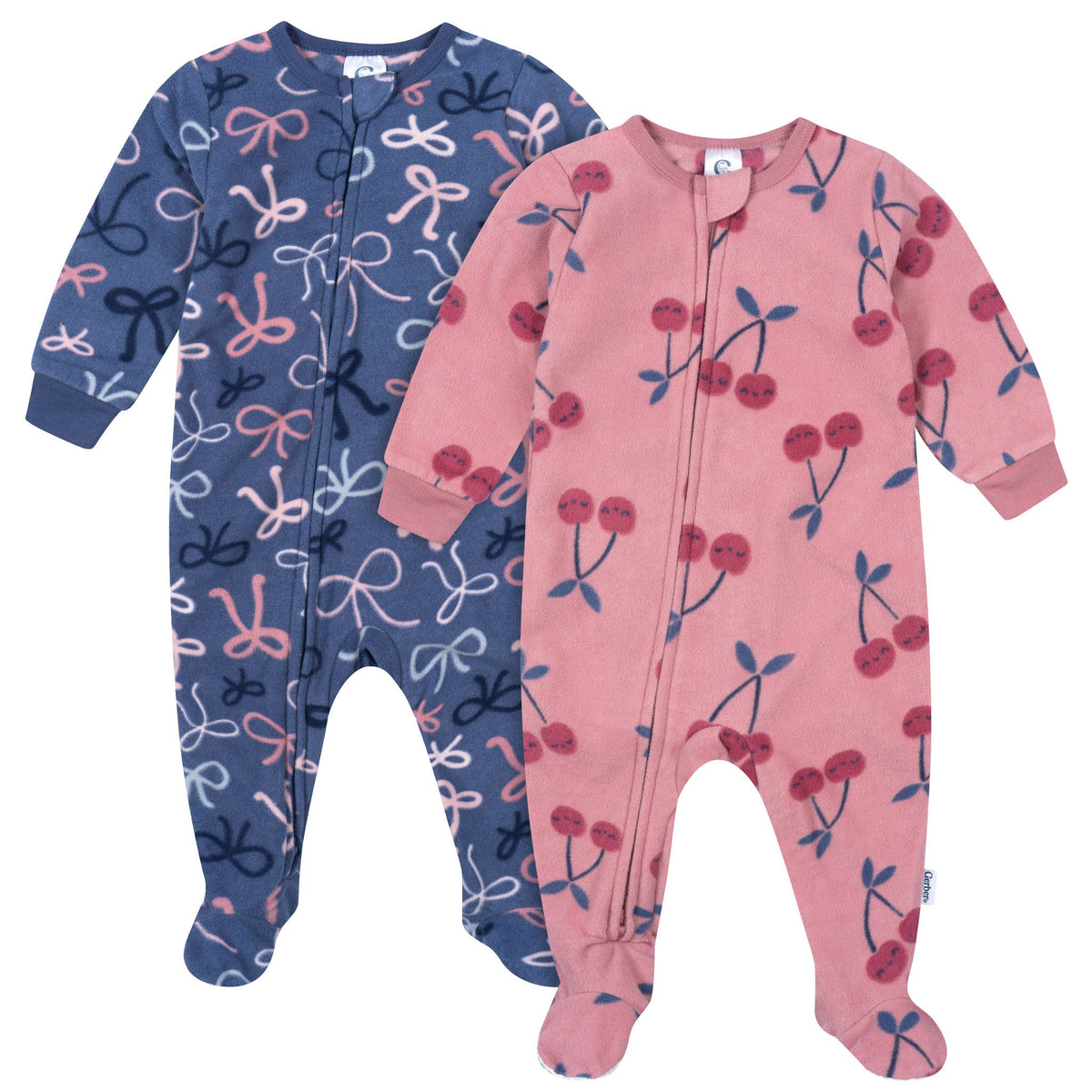 2-Pack Baby & Toddler Girls Cherries Footed Fleece Pajamas-Gerber Childrenswear Wholesale