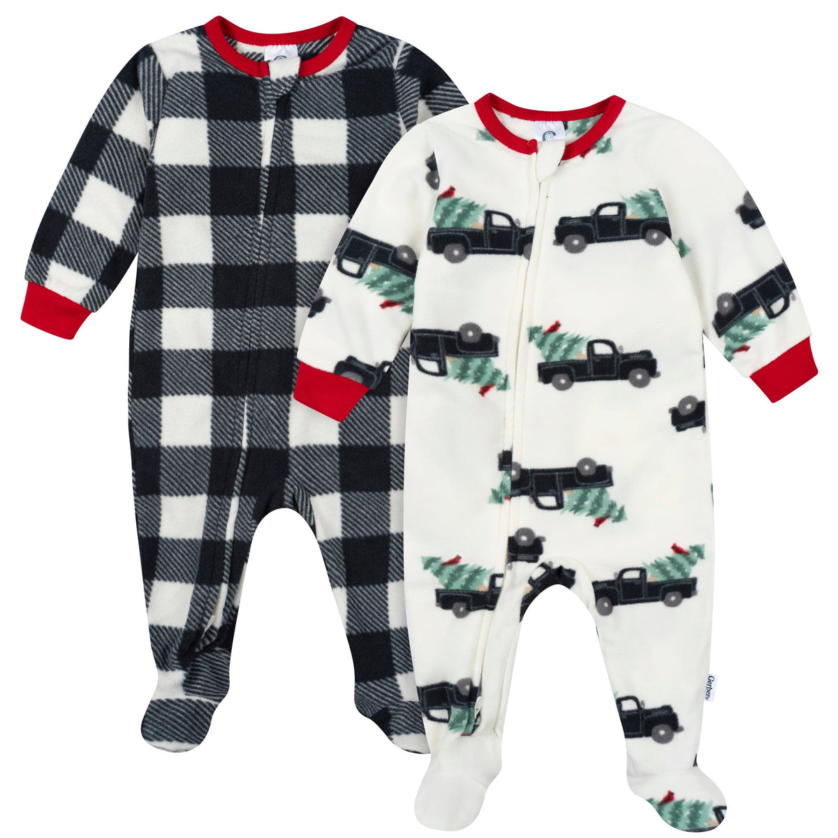 2-Pack Baby & Toddler Neutral Trucks Footed Fleece Pajamas-Gerber Childrenswear Wholesale