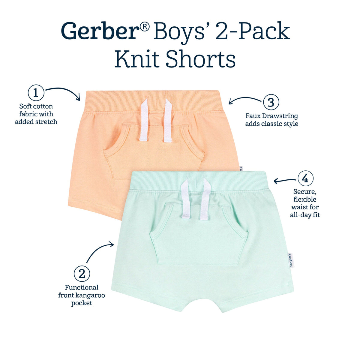 2-Pack Baby Boys Aqua & Peach Shorts-Gerber Childrenswear Wholesale