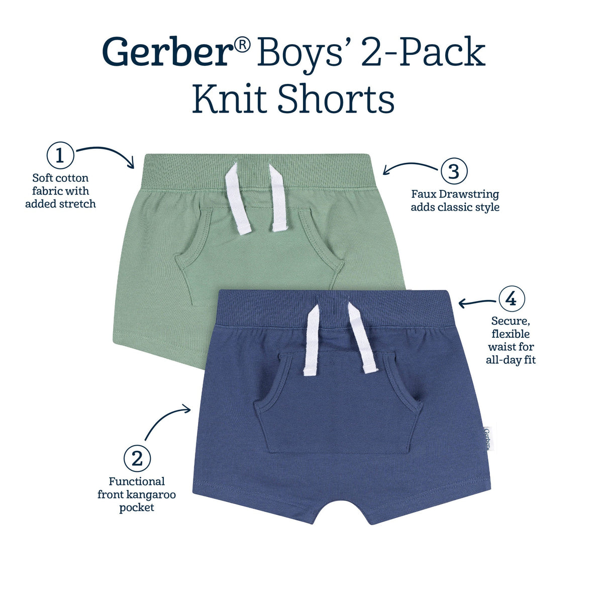 2-Pack Baby Boys Blue & Green Shorts-Gerber Childrenswear Wholesale