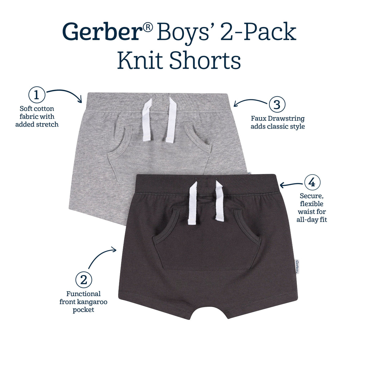 2-Pack Baby Boys Gray Shorts-Gerber Childrenswear Wholesale