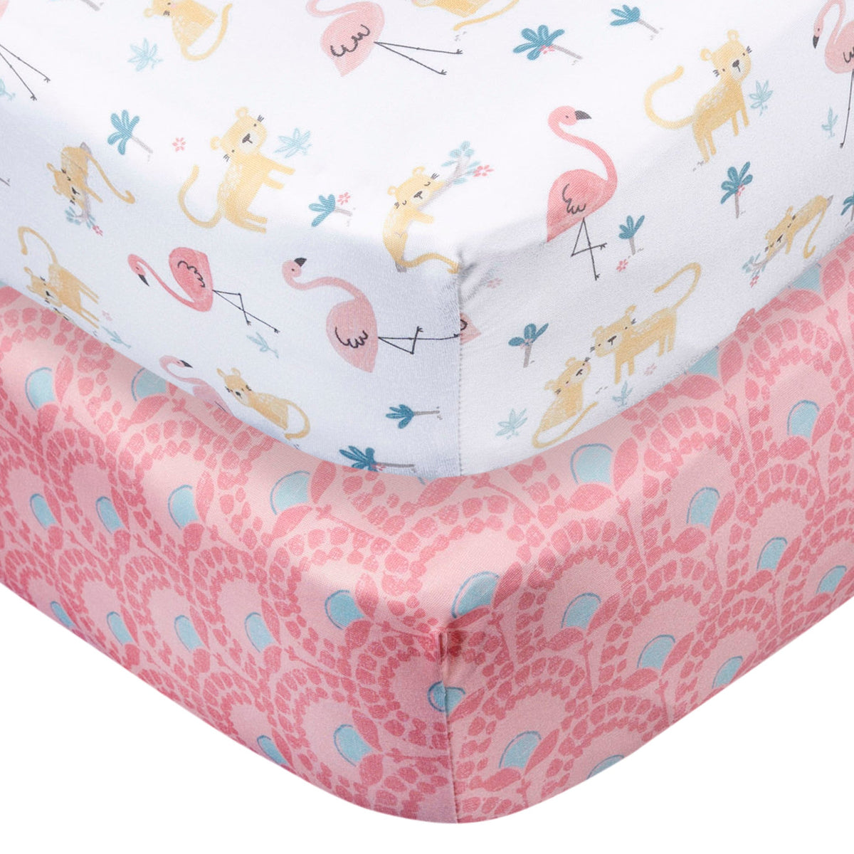2-Pack Baby Girls Animal Geo Crib Sheet