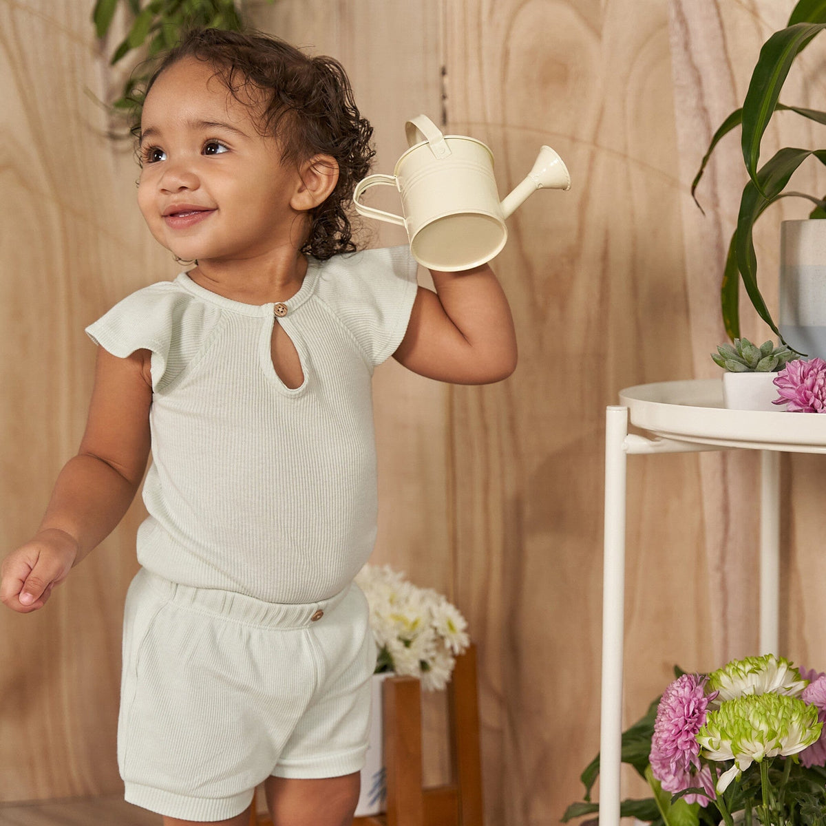 2-Pack Baby Girls Green Lily Bodysuit and Shorts Set, view 4