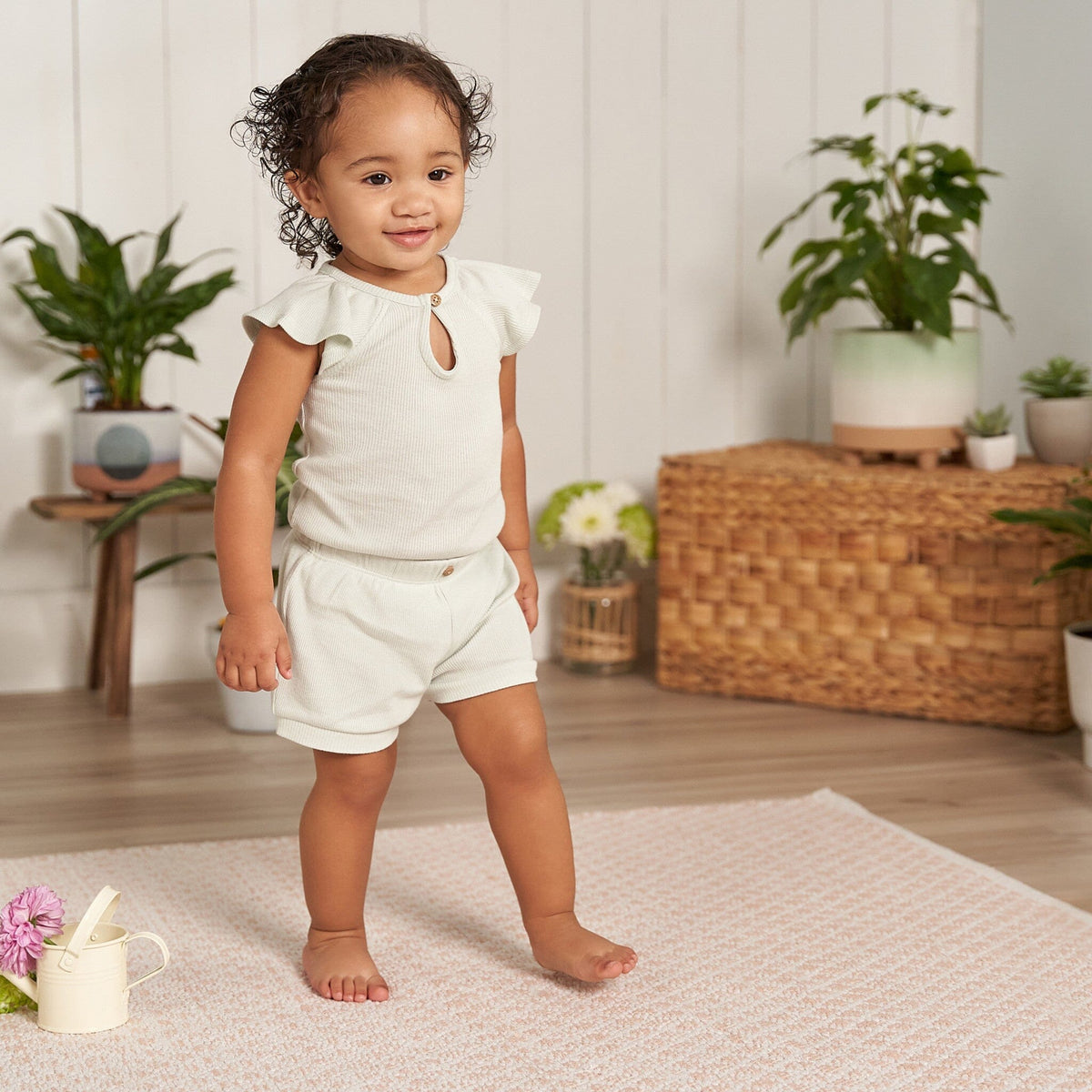 2-Pack Baby Girls Green Lily Bodysuit and Shorts Set, view 2