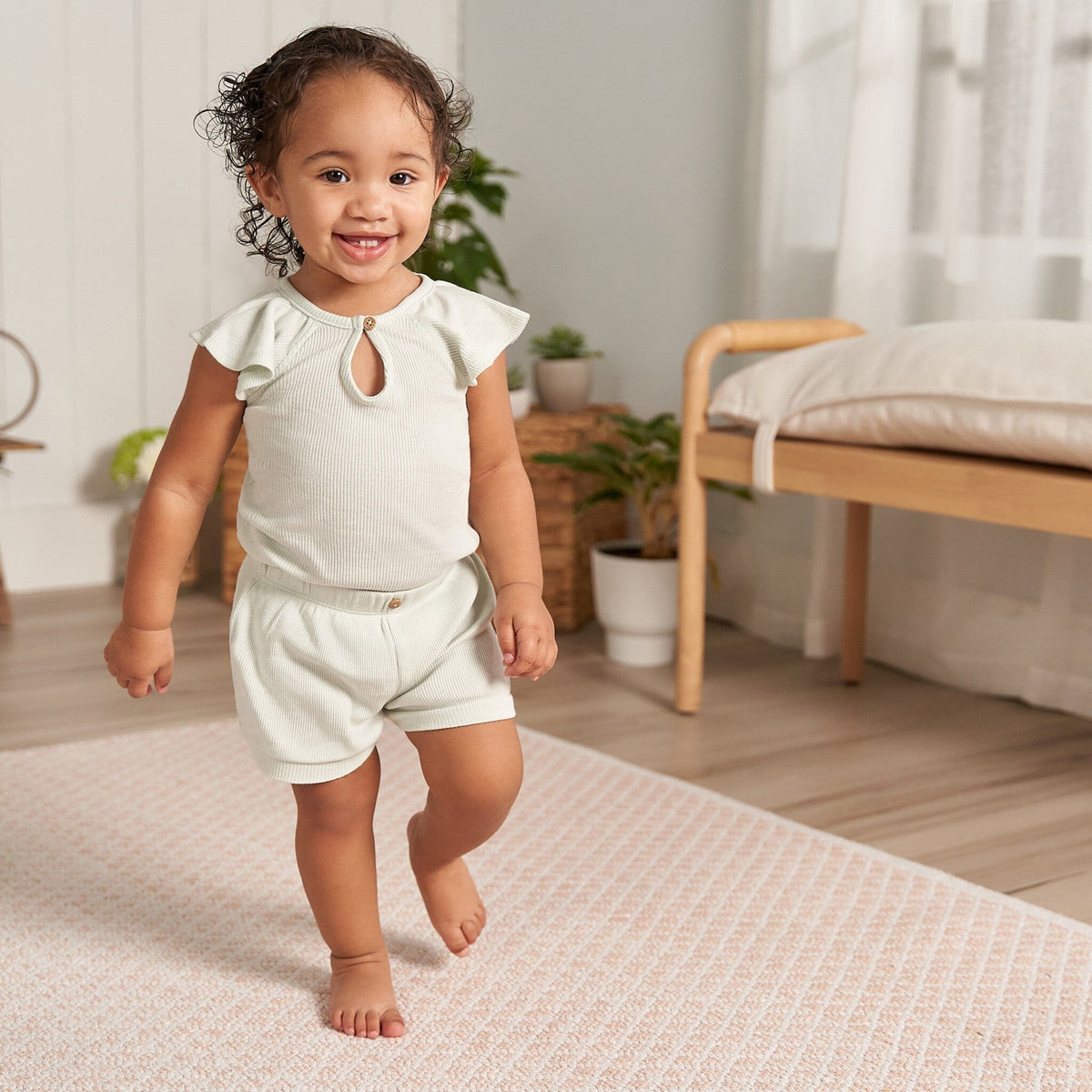 2-Pack Baby Girls Green Lily Bodysuit and Shorts Set, view 3