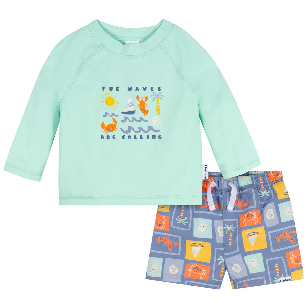 2-Piece Baby & Toddler Boys Green Stamps Rashguard & Trunks Set