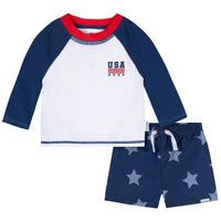 2-Piece Baby & Toddler Boys Patriotic Stars Rashguard & Trunks Set