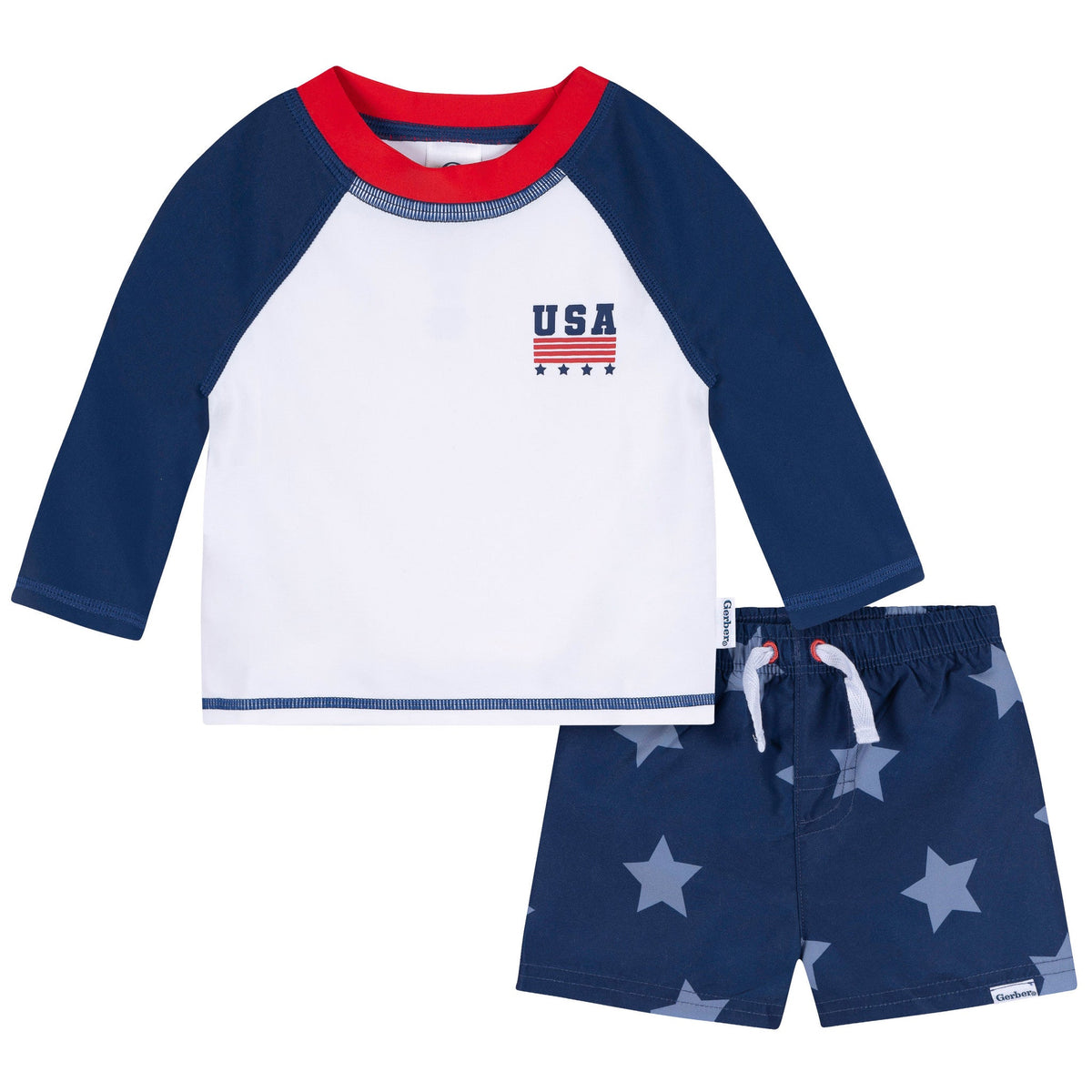 2-Piece Baby & Toddler Boys Patriotic Stars Rashguard & Trunks Set