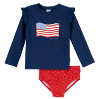2-Piece Baby & Toddler Girls Usa Flag Rashguard and Bottoms