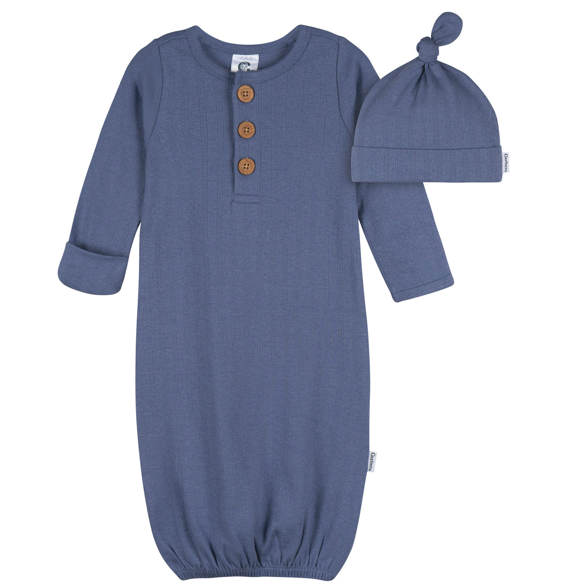 2-Piece Baby Boys Gray Blue Gown & Hat Set