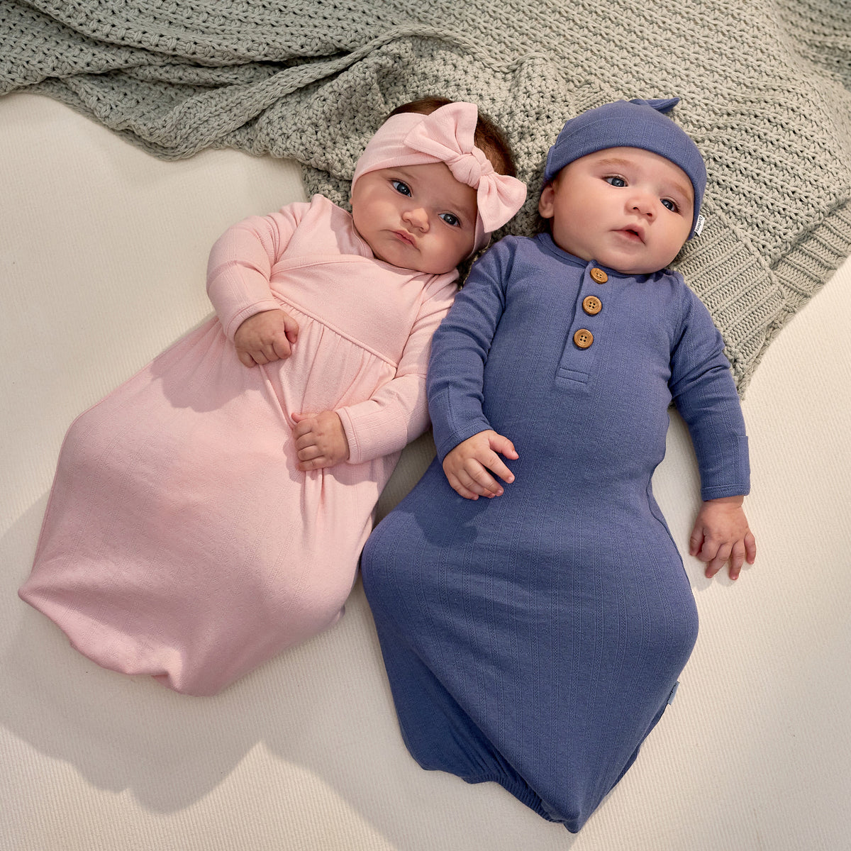 2-Piece Baby Boys Gray Blue Gown & Hat Set