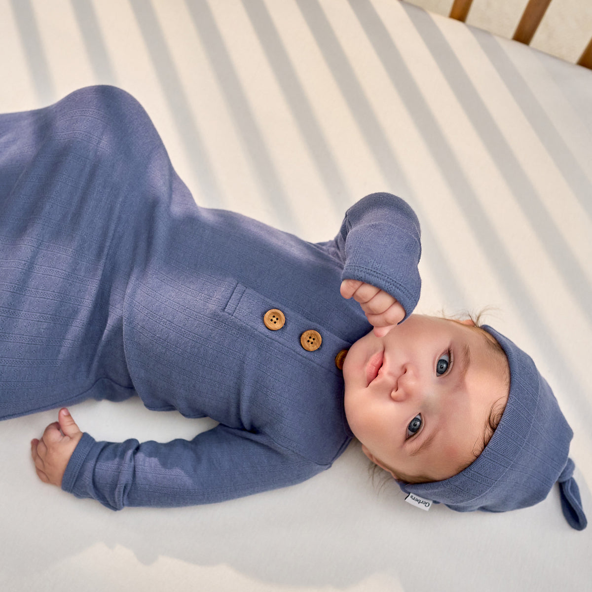 2-Piece Baby Boys Gray Blue Gown & Hat Set