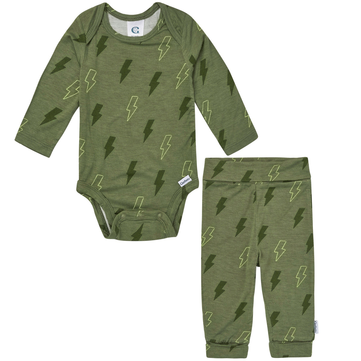 2-Piece Baby Boys Green Bolts Onesie® Pant Set-Gerber Childrenswear Wholesale