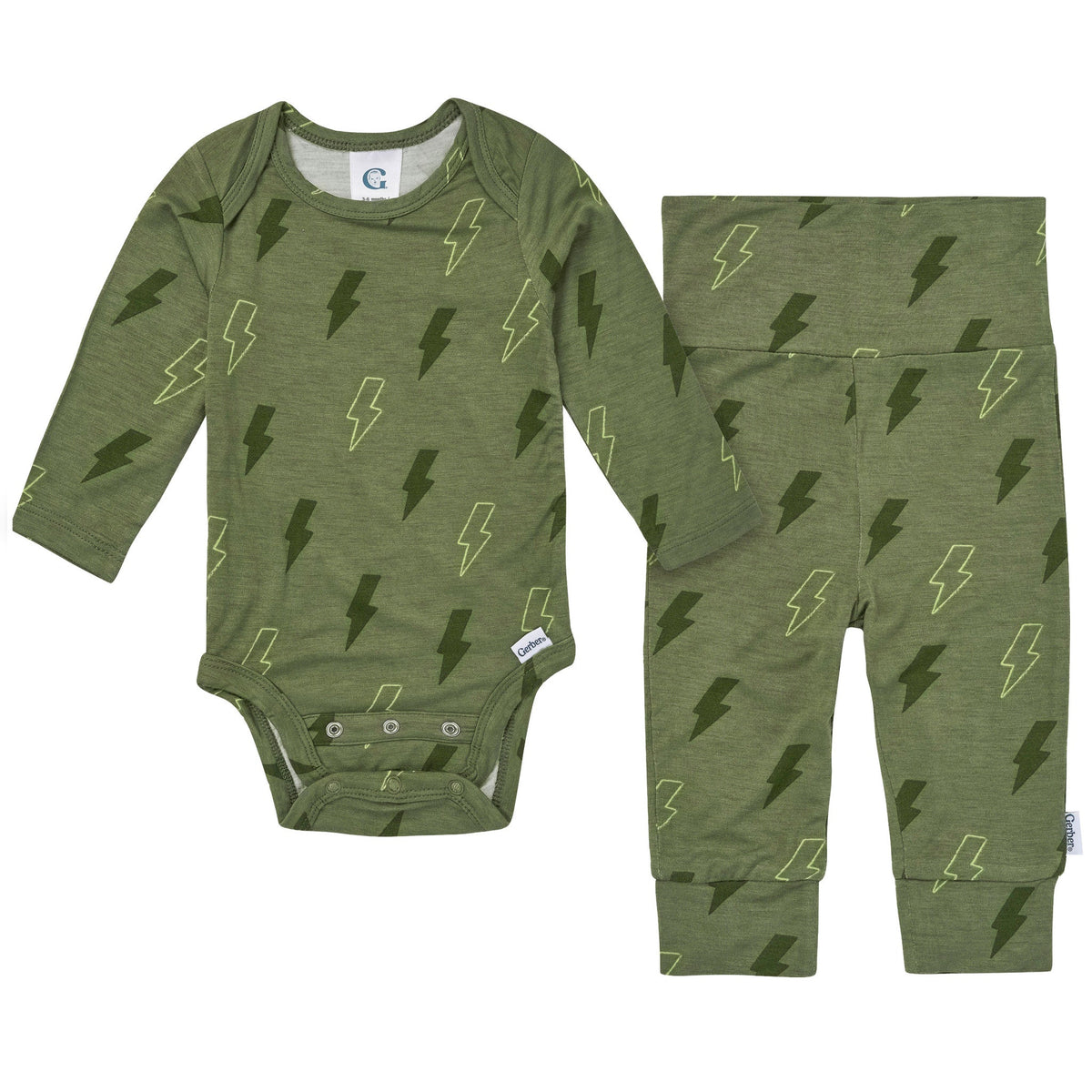 2-Piece Baby Boys Green Bolts Onesie® Pant Set-Gerber Childrenswear Wholesale
