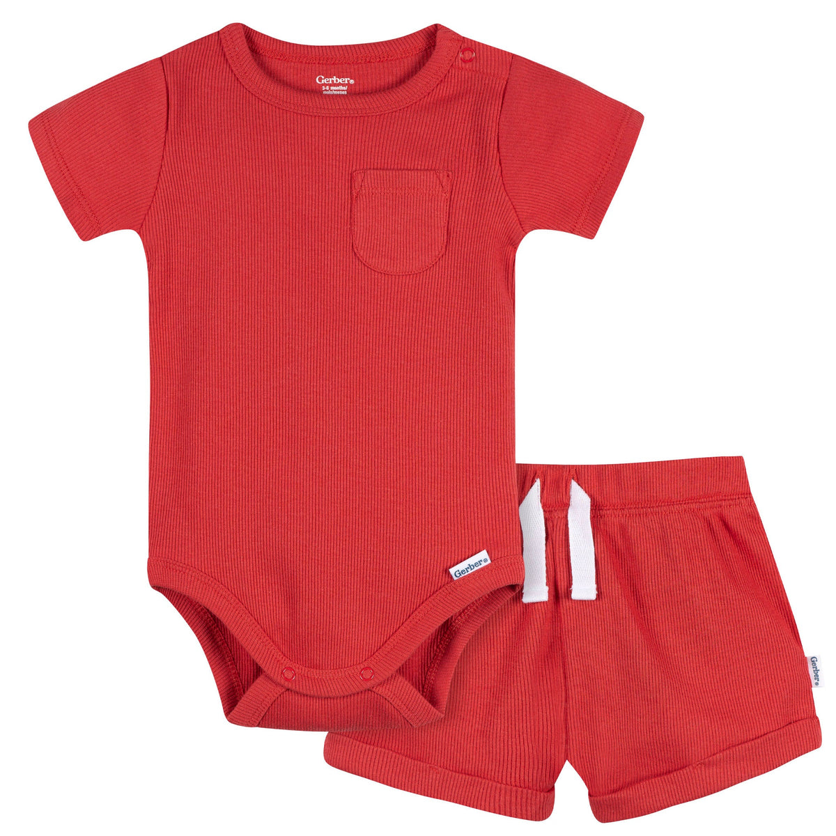2-Piece Baby Boys Red Bodysuit & Shorts Set